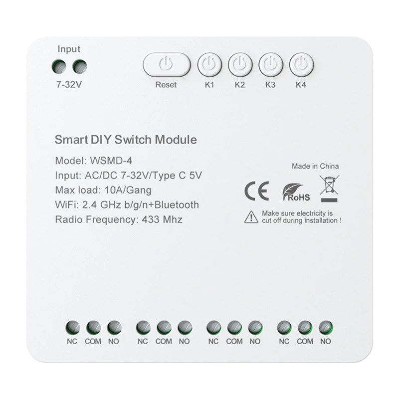Slimme schakelmodule Avatto DIY WSMD-4 32V — 4-kanaals 32V-stuurmodule voor DIY-projecten