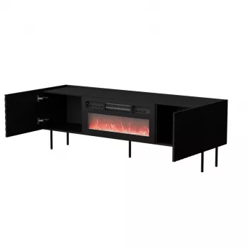 TV-kast Cama Meble LUCCA 180x40x59 cm, zwarte bovenkant en frame, spaanplaat, inclusief zwarte haard