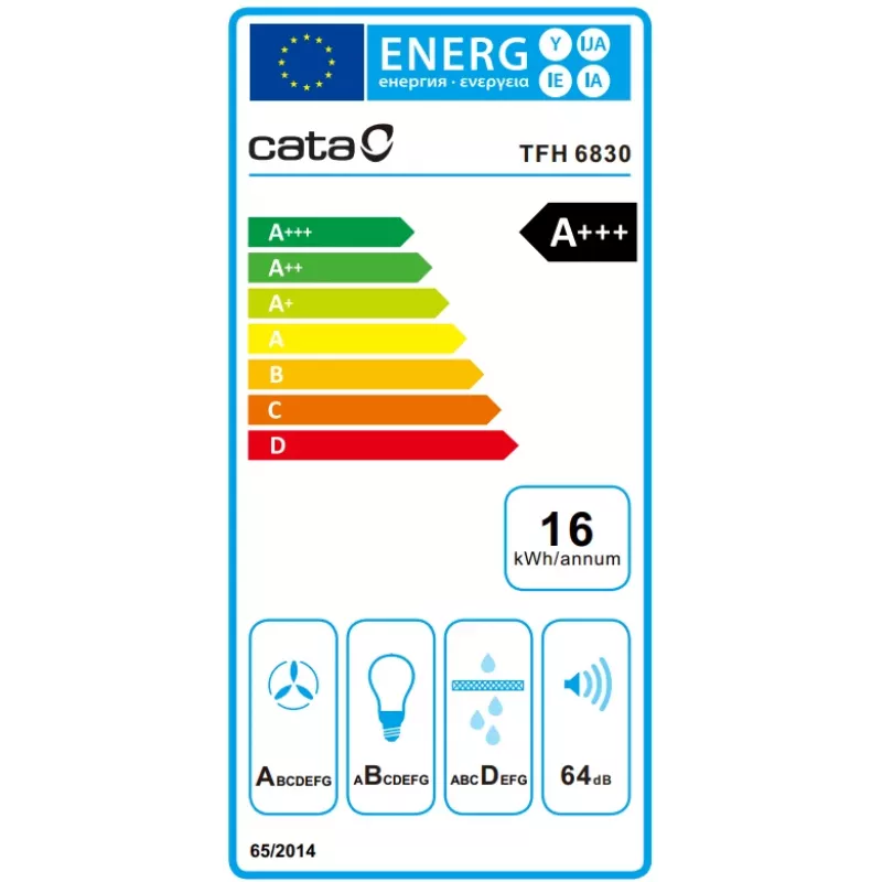 Inbouw afzuigkap CATA TFH 6830 GWH 600 m³/h wit touchbediening