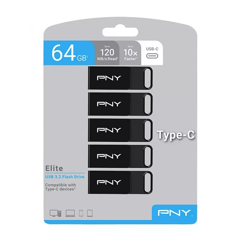 USB-stick PNY Elite - USB-flashdrive - 64 GB - USB-C
