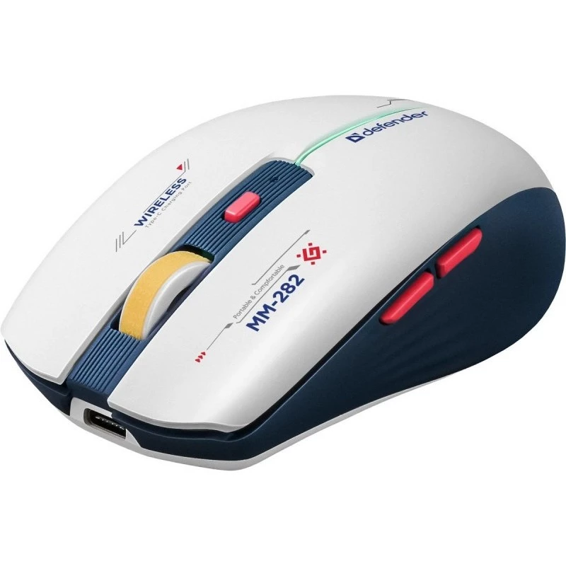 Draadloze gaming-muis DEFENDER MM-282 RF — dubbelhandig, optisch 1800 DPI, 5 knoppen, USB, op batterijen