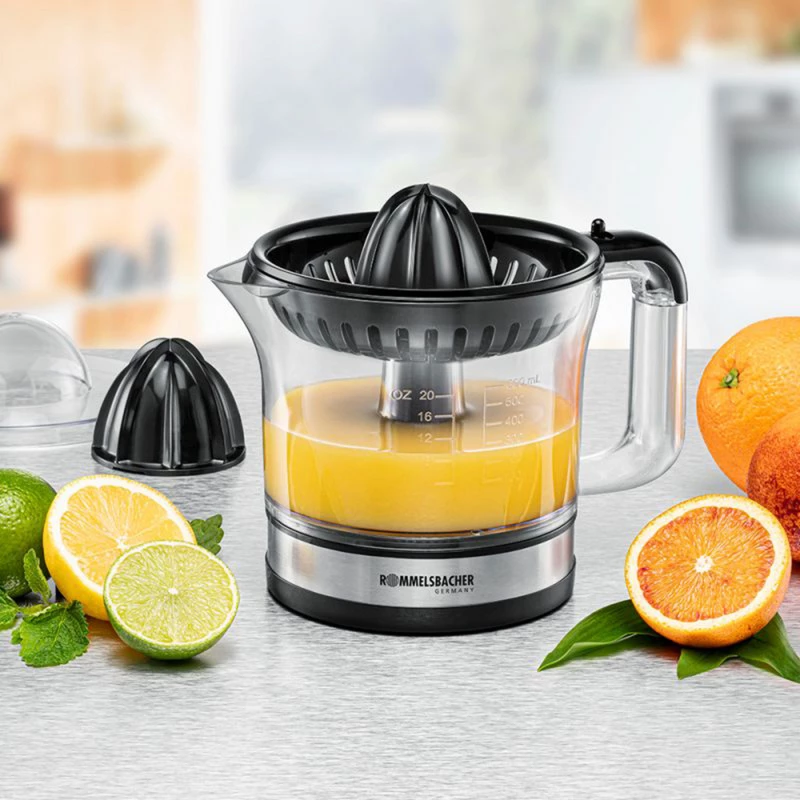 Rommelsbacher citruspers, 30 watt, 0,6 liter, rechts-/linksdraaiend, twee perskegels (ZP 50)