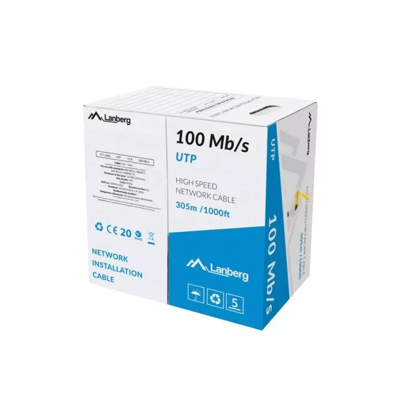 LANBERG netwerkkabel LCU5-10CC-0305-Y U/UTP Cat5e 305 m, 24 AWG CCA, geel