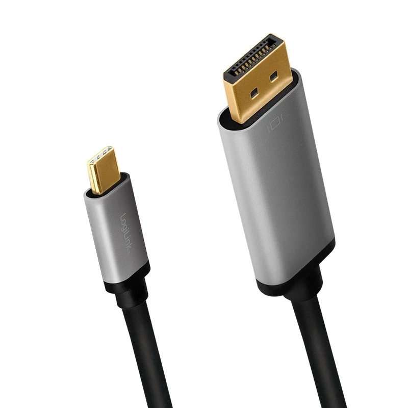 LogiLink CUA0100 kabeladapter DisplayPort USB 3.2 Gen1 Type-C 1,8m zwart grijs