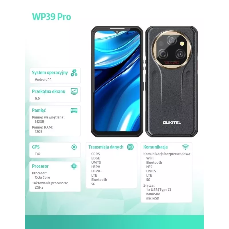 Smartphone Oukitel WP39 Pro 12/512 11000mAh goud