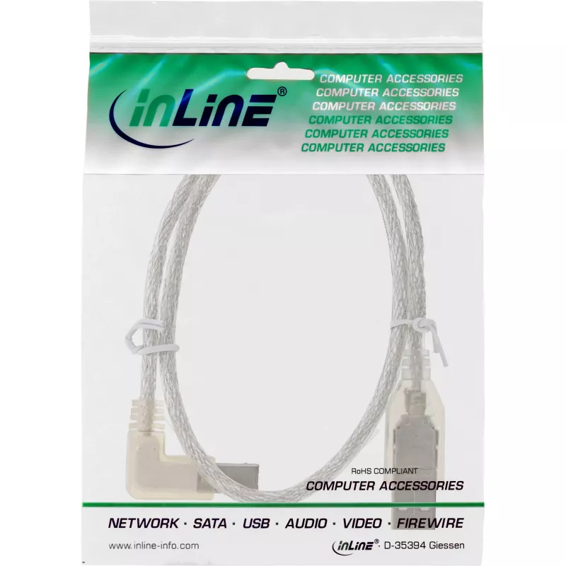 Microconnect USBAB5ANGLED-L USB-kabel USB 2.0 5 m USB A USB B wit