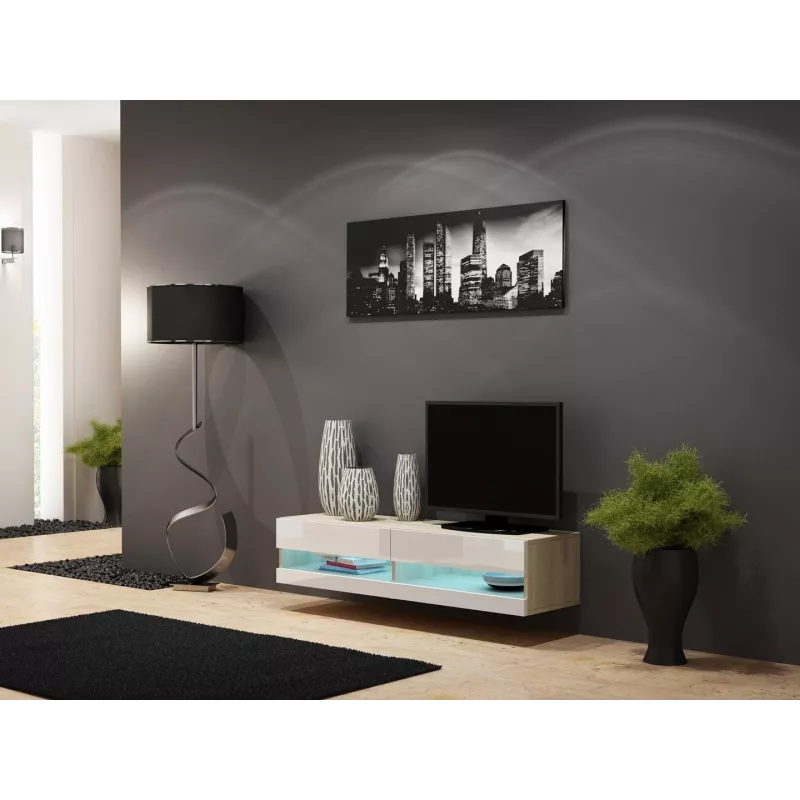 Cama woonkamerkastenset VIGO nieuw 12 Sonoma-eiken/wit glanzend