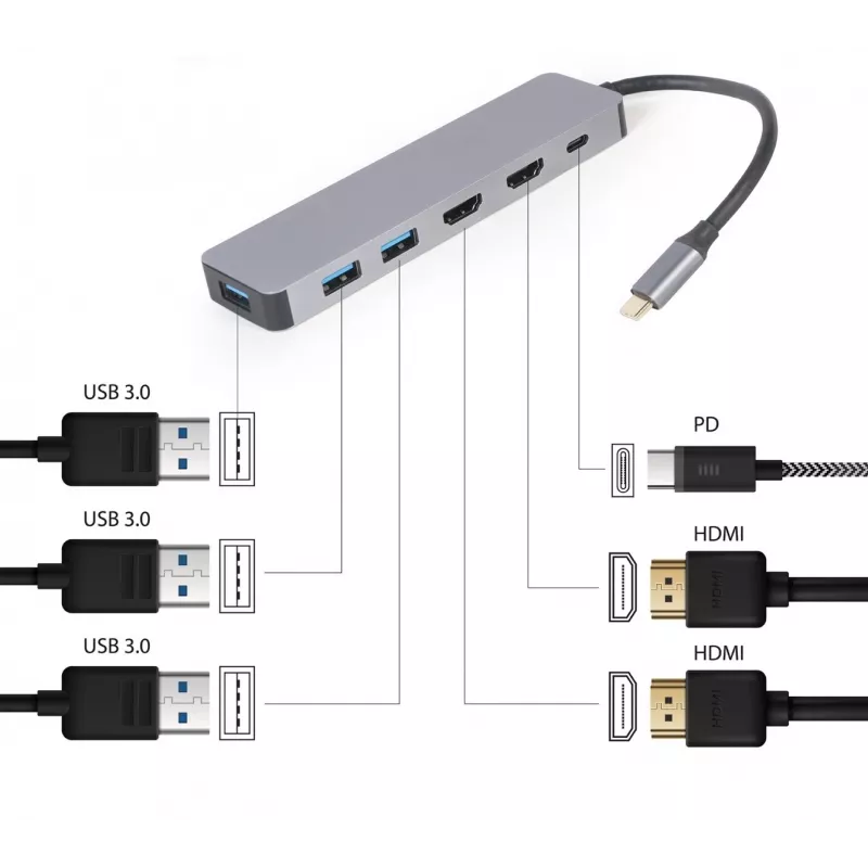 Gembird A-CM-COMBO3-03 USB Type-C 3-in-1 multi-poort adapter (hub + HDMI + PD)