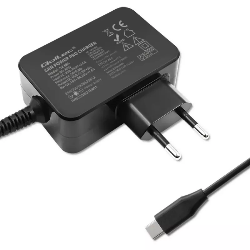 Voeding QOLTEC 52384 GaN 30W uitgang 5–20V USB-oplader