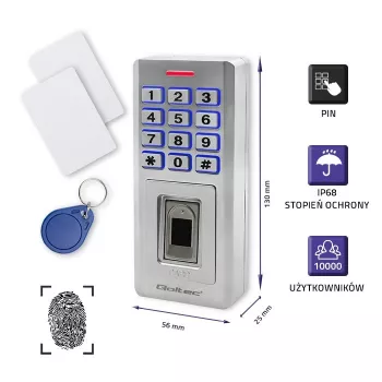 Fingerprint- en RFID-codeslot QOLTEC 52447 met IP68-bescherming