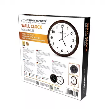 Mechanische wandklok ESPERANZA Los Angeles EHC015W — rond 30 cm, zwart-wit, AA 1,5 V
