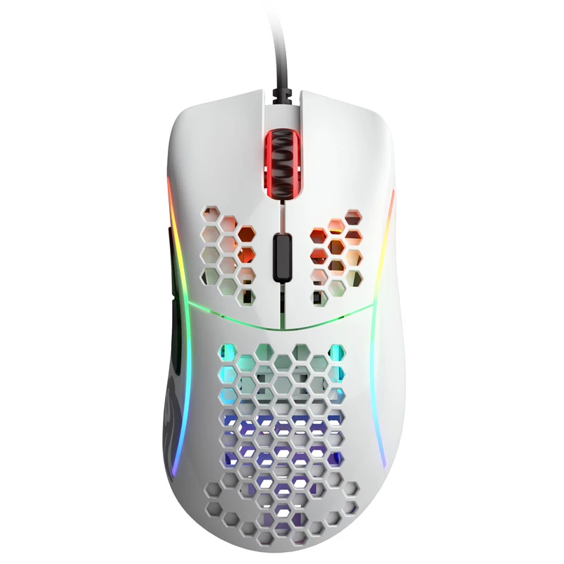 Glorious Model D gamingmuis - wit, glanzend + grip tape - zwart