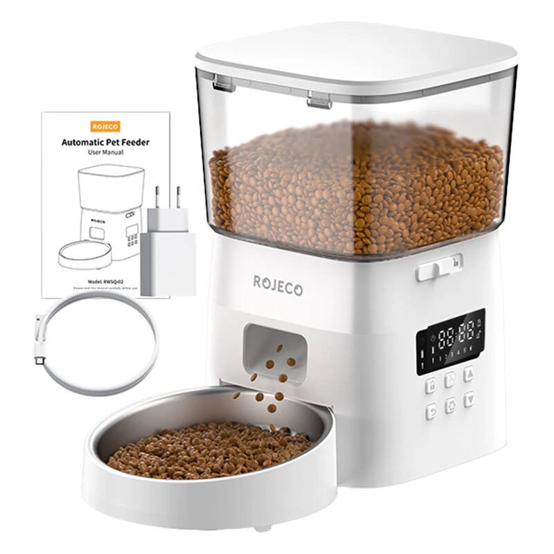 Automatische voerbak Rojeco 2L knopversie, 2 liter wit