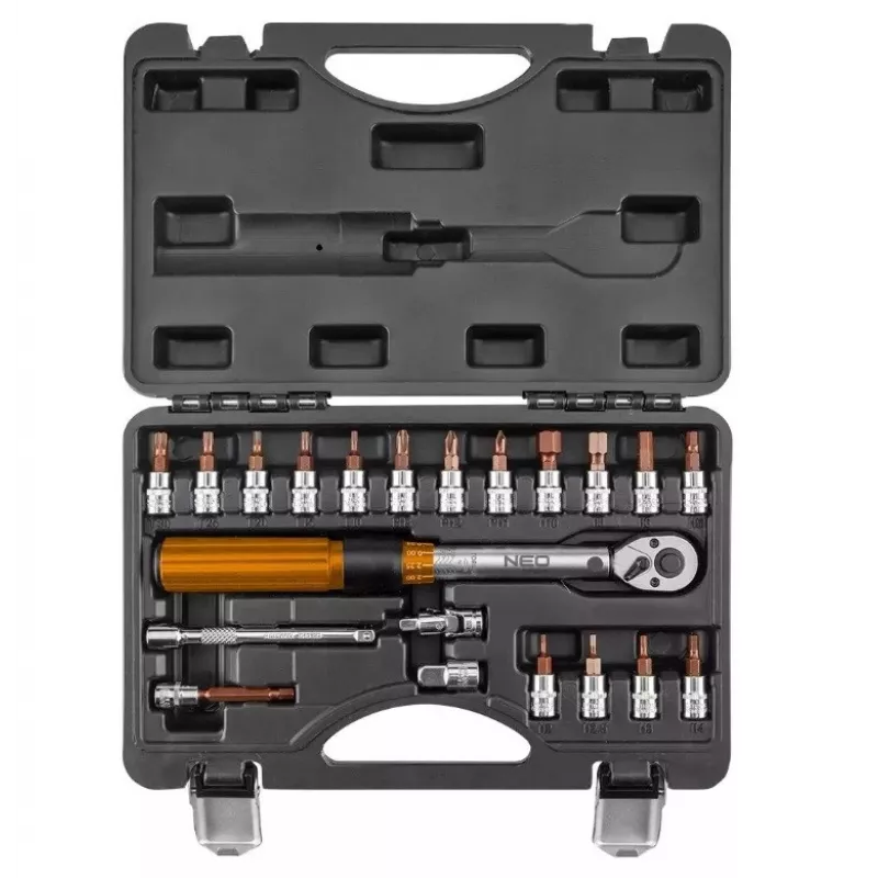 Neo Tools 1/4 bidirectionele momentsleutel, 5-25NM, set van 21 stuks
