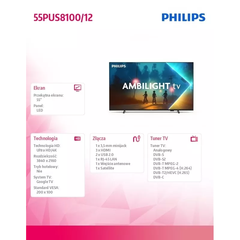 LED TV Philips 55PUS8100/12 55 inch, LED-paneel, energie-efficiëntieklasse E