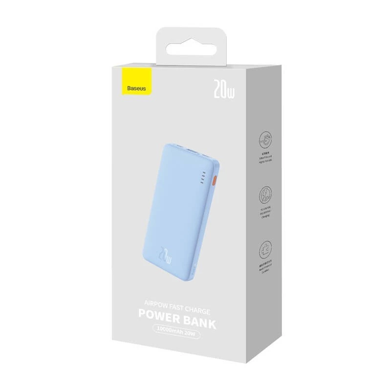 Draagbare powerbank Baseus Airpow 10000 mAh, 20W, LiPo, USB-C + USB-A, blauw