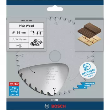 cirkelzaagblad Bosch 2 608 837 686 — 165 mm diameter, 20 mm boring, voor hout, 1 stuk