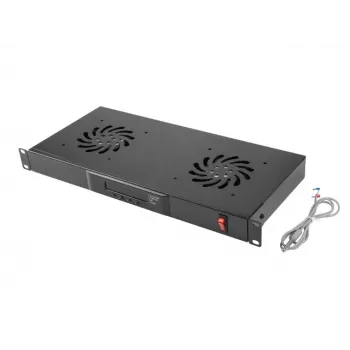 Fanpaneel LANBERG AK-1502-B, 1U rack, 2 ventilatoren, 230V, 38W, 483×44.5×192 mm, zwart