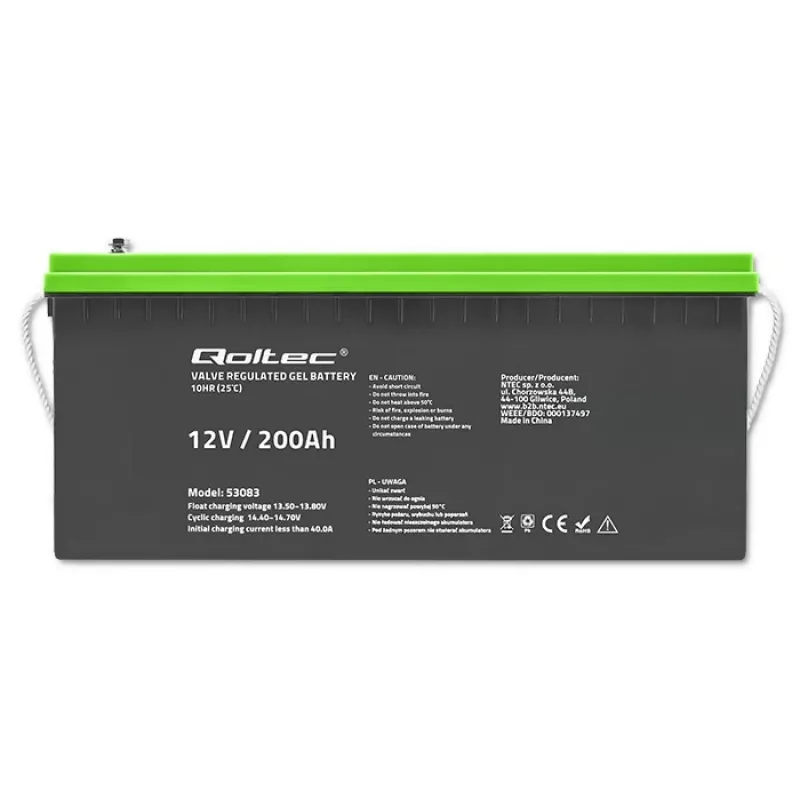 Qoltec batterij Gel | 12V | 200Ah | GEL | 59,5 kg