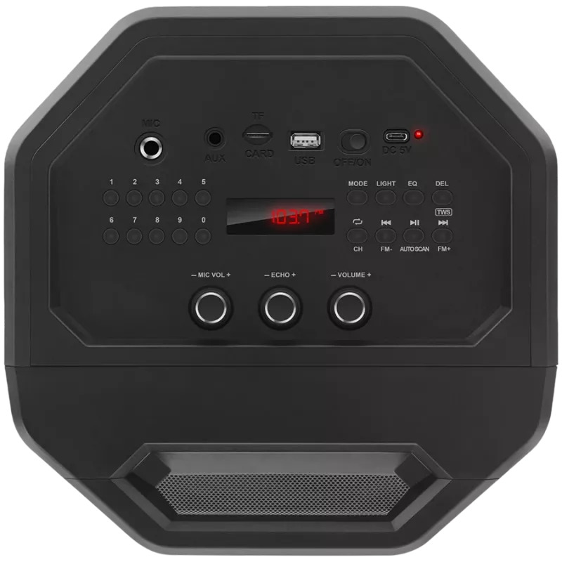 Luidspreker SVEN PS-600, zwart (50W, TWS, Bluetooth, FM, USB, microSD, LED-display, 4000mAh)