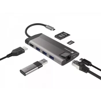 NATEC Fowler Plus USB Type-C zwart grijs MicroSD SD hub