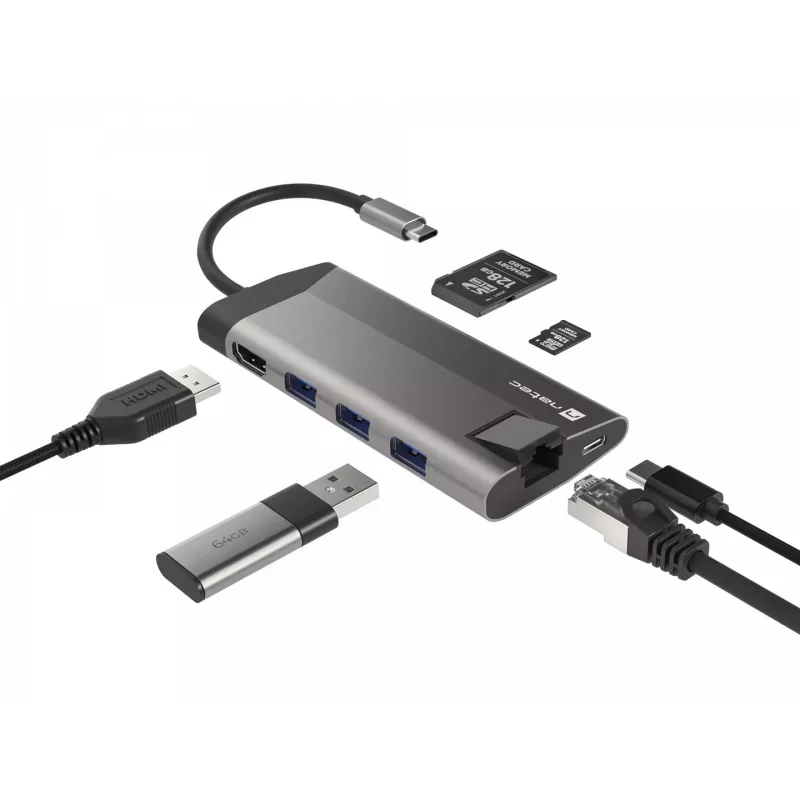 NATEC Fowler Plus USB Type-C zwart grijs MicroSD SD hub