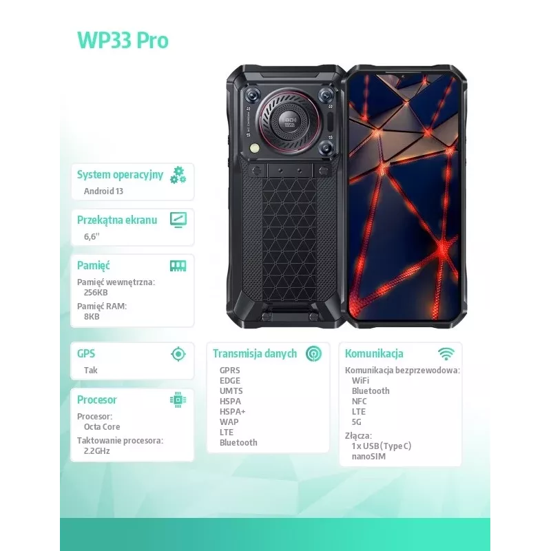 Smartphone Oukitel WP33 Pro 5G, 8GB RAM/256GB, DS, 22000 mAh, grijs