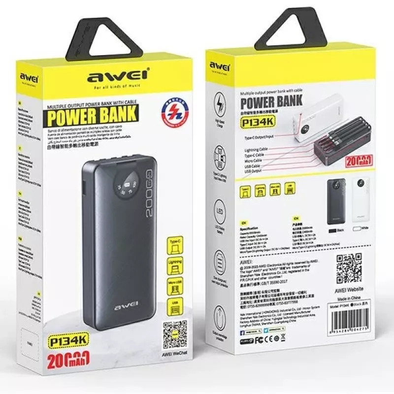 Draagbare powerbank AWEI P134K 20000mAh