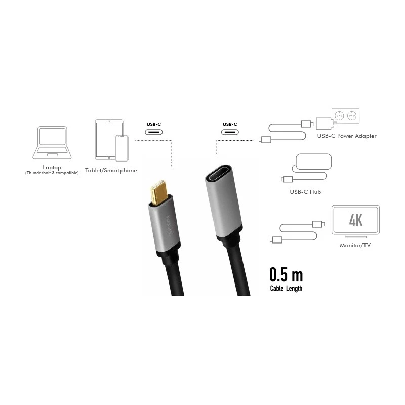 LogiLink USB-kabel USB 3.2 Gen 2 CUA0105 0,5 m USB-C zwart grijs