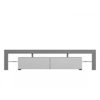TV-standaard Cama Meble TORO 200 — 2000×350×410 mm, grijze bovenzijde van spaanplaat, grijs/wit glanzend