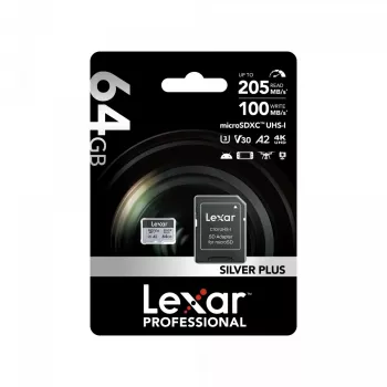 MicroSD-kaart Lexar 64 GB UHS-I klasse 3 SILVER PLUS