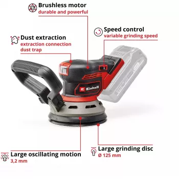Vloerschuurmachine EINHELL TP‑RS 18/32 Li BL Solo — 24.000 t/min, zwart/rood, 1,11 kg