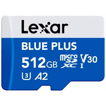 MicroSDXC-geheugenkaart Lexar BLUE PLUS 512 GB, UHS‑I, lezen 170 MB/s, U3/V30