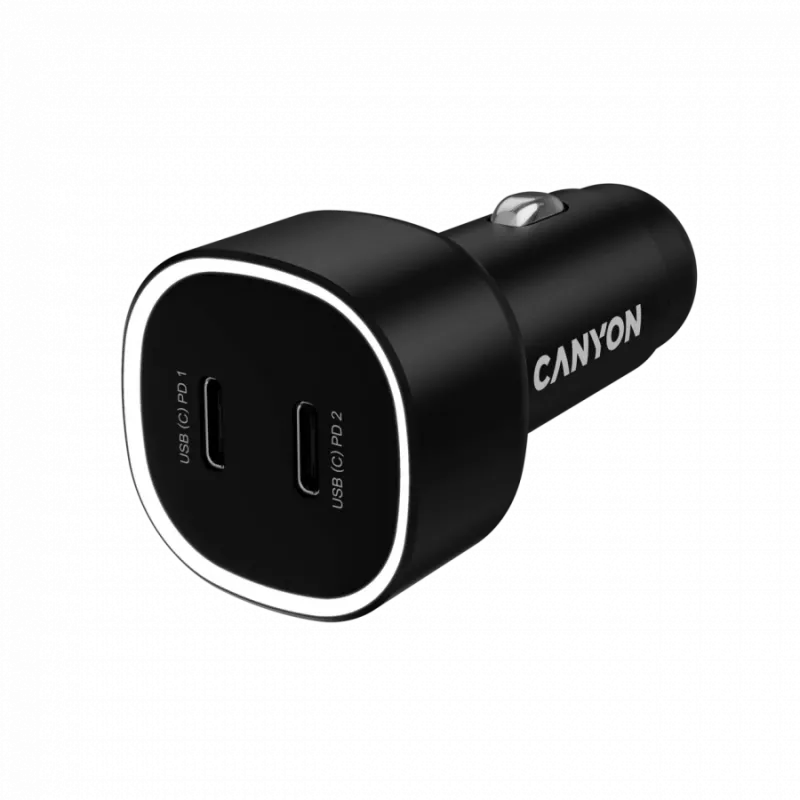 Auto-oplader CANYON OnDrive 60 PD 60W 2xUSB-C — 60W vermogen, 2 USB-C-aansluitingen, zwart
