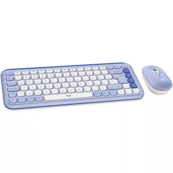 Logitech POP Icon Combo - toetsenbord-en-muisset - draadloos - Bluetooth LE - QWERTY - US International - lila, off-white (920-013078)
