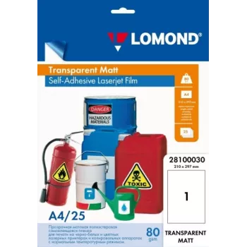 Zelfklevende PET-laserjetfolie Lomond A4 25 vel transparant mat