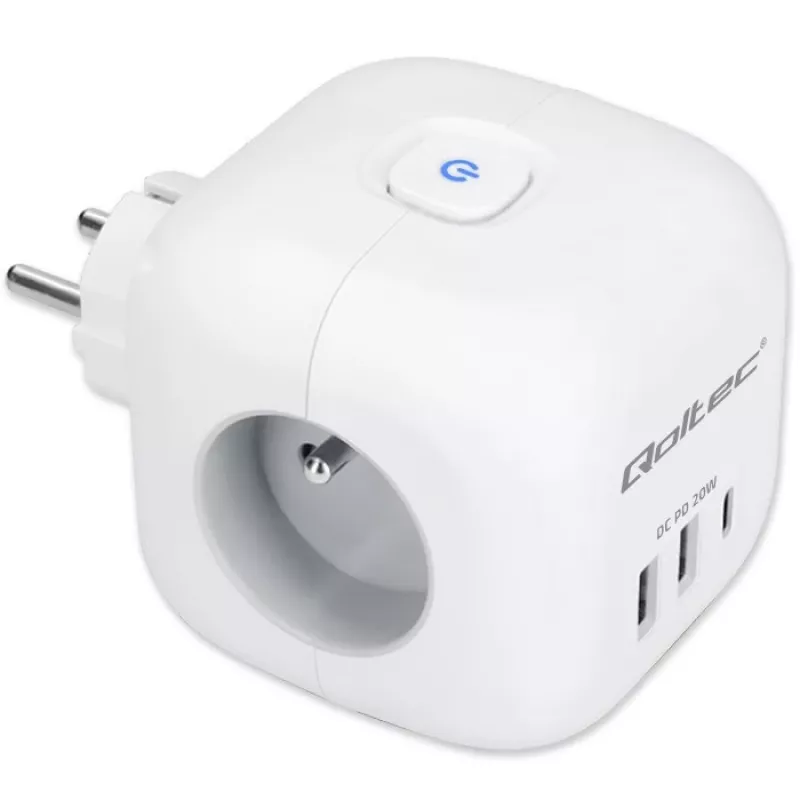 Stekkerdoos QOLTEC 52548 met 3× AC-stopcontacten en USB-aansluiting