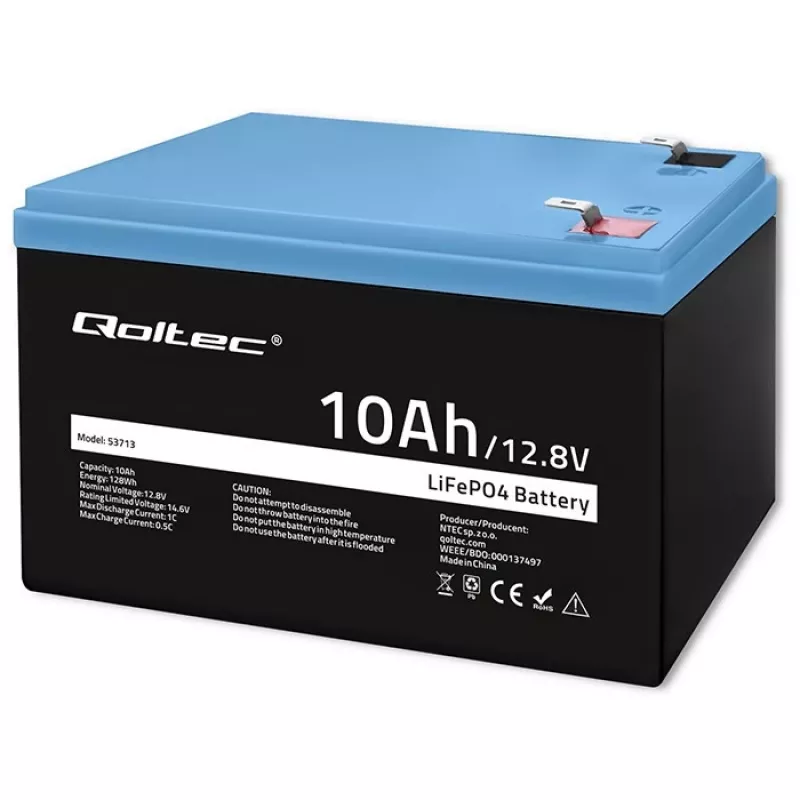 Accupack LiFePO4 QOLTEC 10Ah 12,8V 128Wh met geïntegreerde BMS