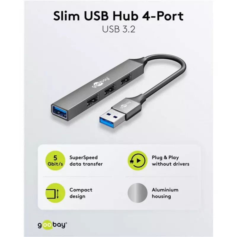 Goobay USB-hub 74456 Type-A 5000 Mbit/s lichtgrijs