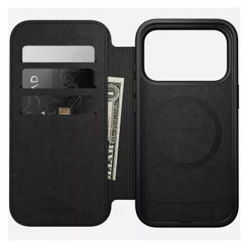 Leren folio telefoonhoesje Nomad Modern Leather Folio voor iPhone 17 Pro – bruin, geschikt voor 6,3 inch (16 cm), 4 vakken voor kaarten