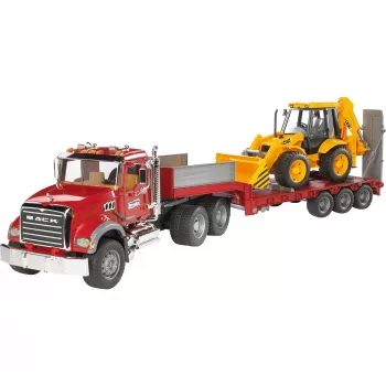 Speelgoed-vrachtwagen met oplegger met JCB 4CX accessoires, BRUDER, model BR-02813, ABS-constructie, meerkleurig