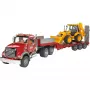 Speelgoed-vrachtwagen met oplegger met JCB 4CX accessoires, BRUDER, model BR-02813, ABS-constructie, meerkleurig