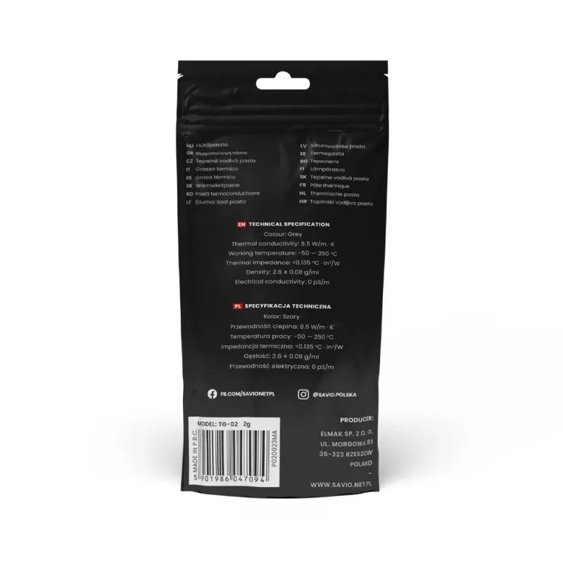Warmtegeleidingspasta SAVIO TG-03 13,5 W/m·K, 2 g — warmtegeleidingspasta