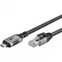 Ethernet-kabel USB-C 3.2 Gen2 stekker > RJ-45 stekker, LAN-adapter zwart/zilver, 1,5 meter, gevlochten textielommanteling