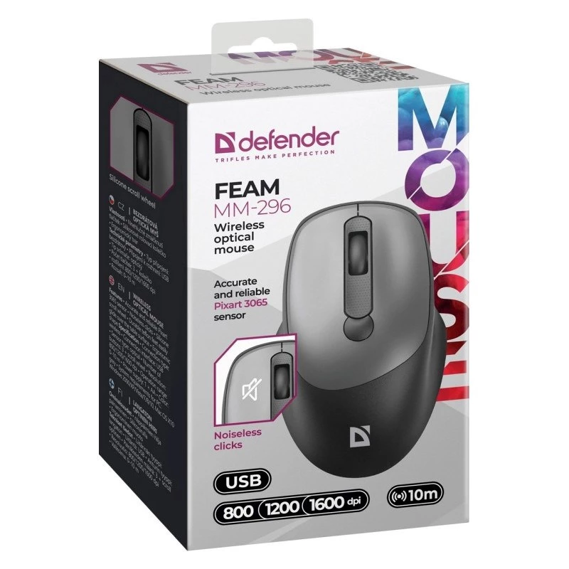 Draadloze muis Defender Silent Click Feam grijs 52298