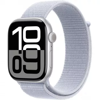 APPLE Watch Series 10 GPS 46 mm zilveren aluminium behuizing met Blue Cloud Sport Loop