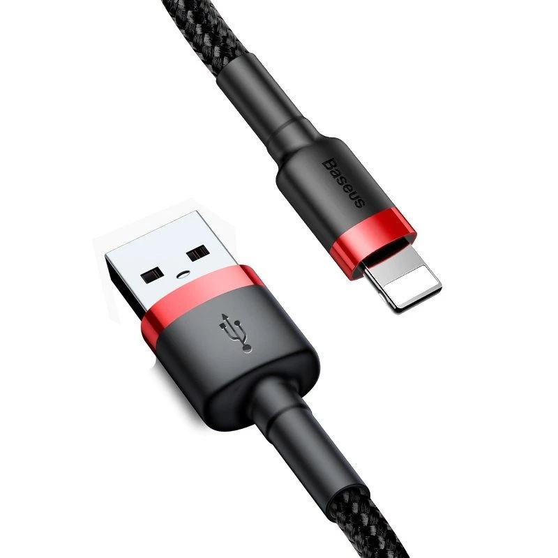 USB-A naar Lightning-kabel Baseus Cafule 2.4A QC 3.0, 1 m — zwart/rood