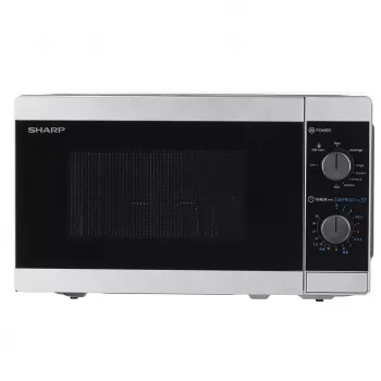 Combimagnetron Sharp YC-MG01E-S — 20 l, 800 W magnetron, 1000 W grill, 5 vermogensstanden, draaiknop, 25,5 cm draaischijf