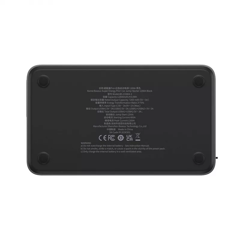 Powerbank/starthulp Baseus Pro+ auto-starthulp, 12000mAh, 1200A, USB (zwart)