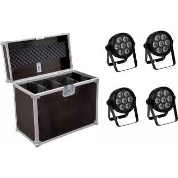 LED-spot EUROLITE 7C-7 Silent slank 4x met transportkoffer, compacte set van 4